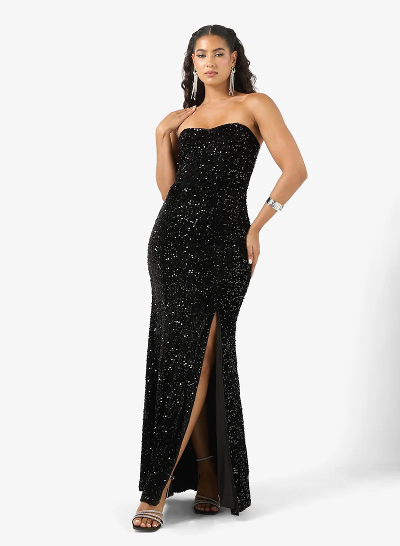 Maya Bandeau Side Slit Sequin Maxi Dress