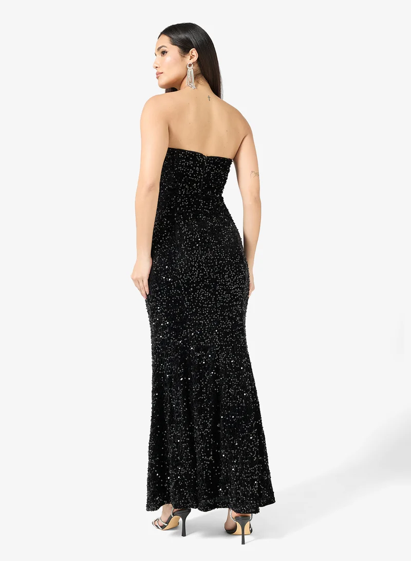 Maya Bandeau Side Slit Sequin Maxi Dress