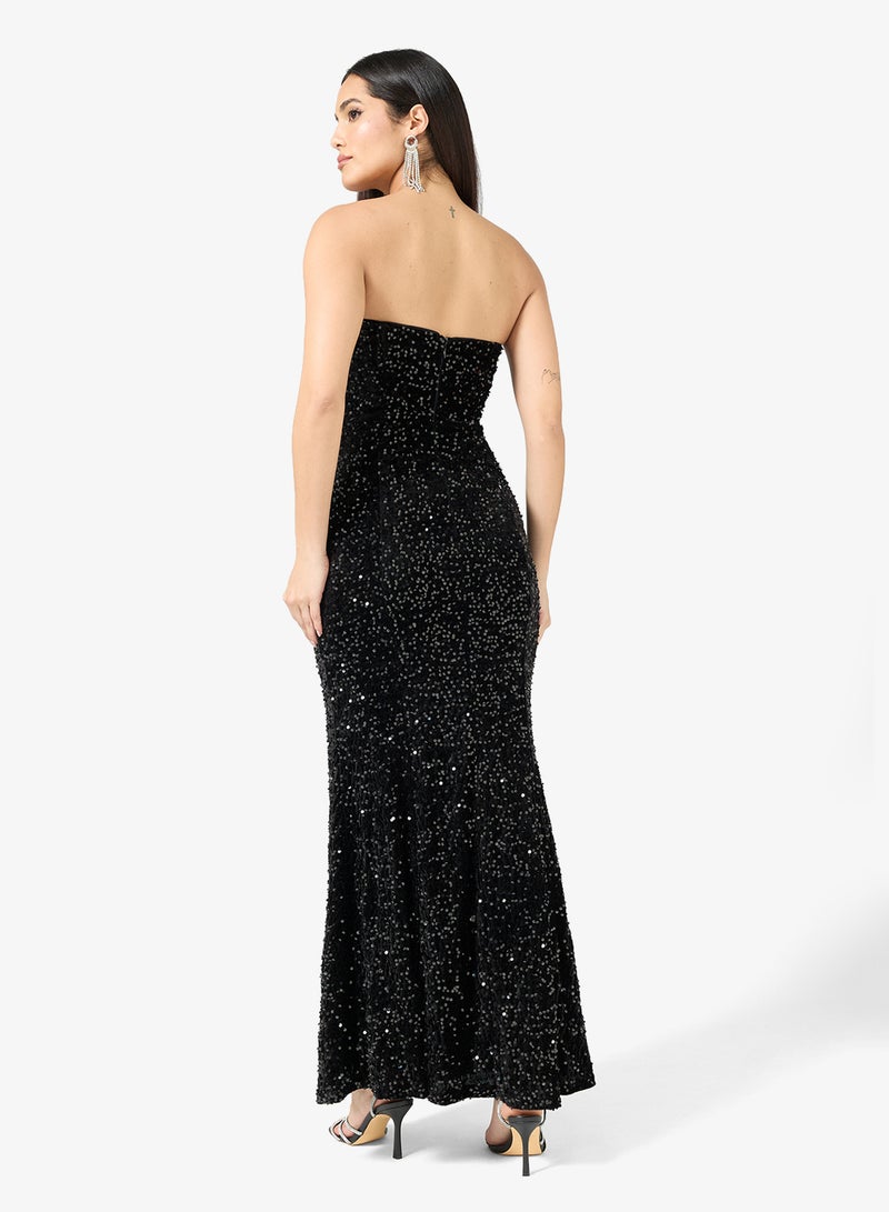 Maya Bandeau Side Slit Sequin Maxi Dress - Image 2