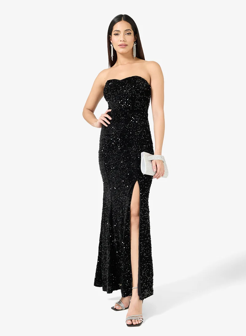 Maya Bandeau Side Slit Sequin Maxi Dress