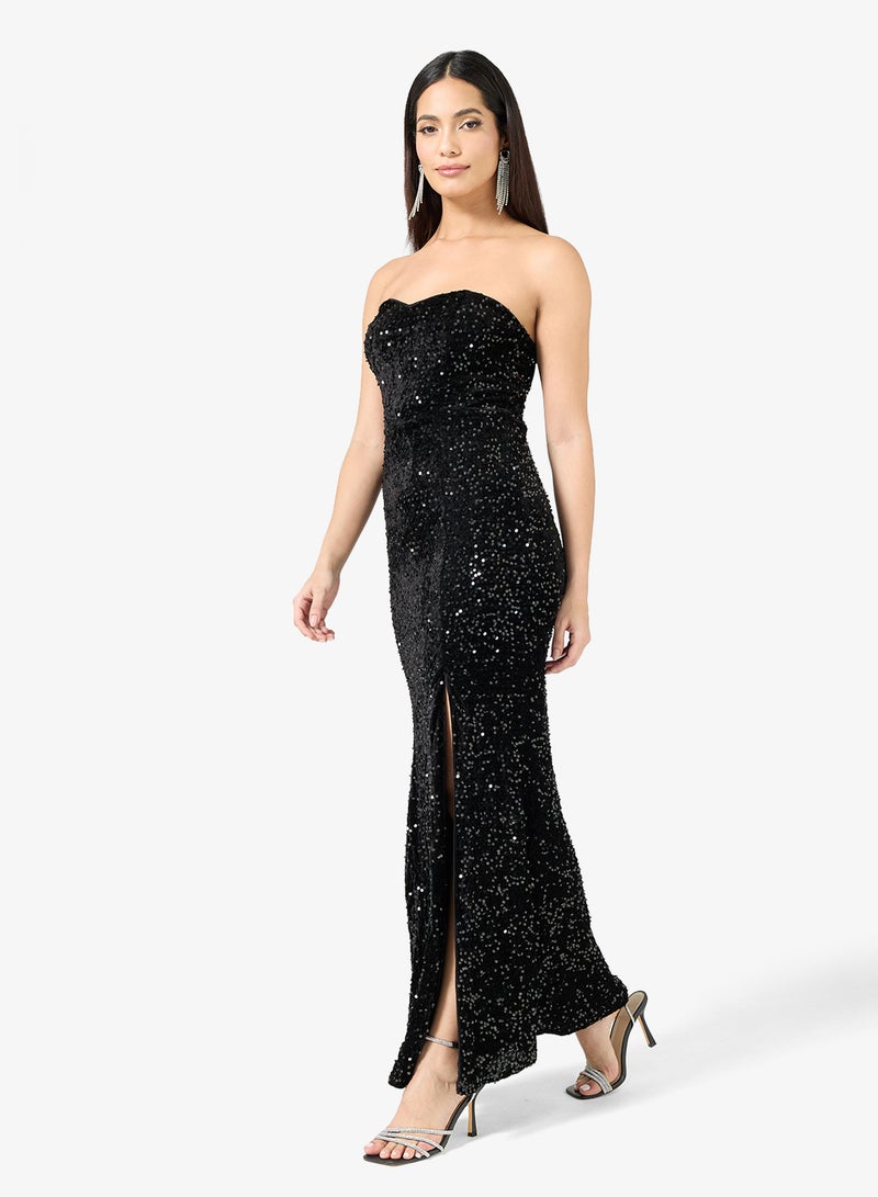 Maya Bandeau Side Slit Sequin Maxi Dress - Image 4
