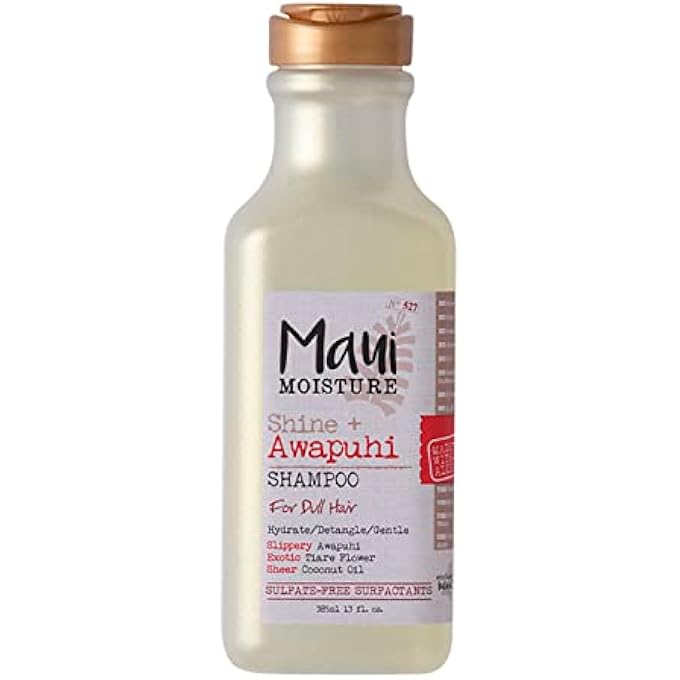 MAUI MOISTURE SHINE + AWAPUHI MOISTURIZING VEGAN SHAMPOO WITH COCONUT OILS FOR SHINY HAIR, SILICONE-FREE & SULFATE-FREE SURFACTANT ALOE SHAMPOO TO DETANGLE & HYDRATE DULL HAIR, 13 FL. OZ - Image 1