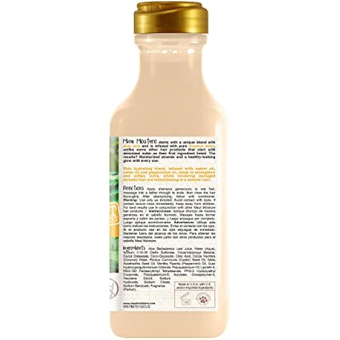 MAUI MOISTURE SHINE + AWAPUHI MOISTURIZING VEGAN SHAMPOO WITH COCONUT OILS FOR SHINY HAIR, SILICONE-FREE & SULFATE-FREE SURFACTANT ALOE SHAMPOO TO DETANGLE & HYDRATE DULL HAIR, 13 FL. OZ - Image 3