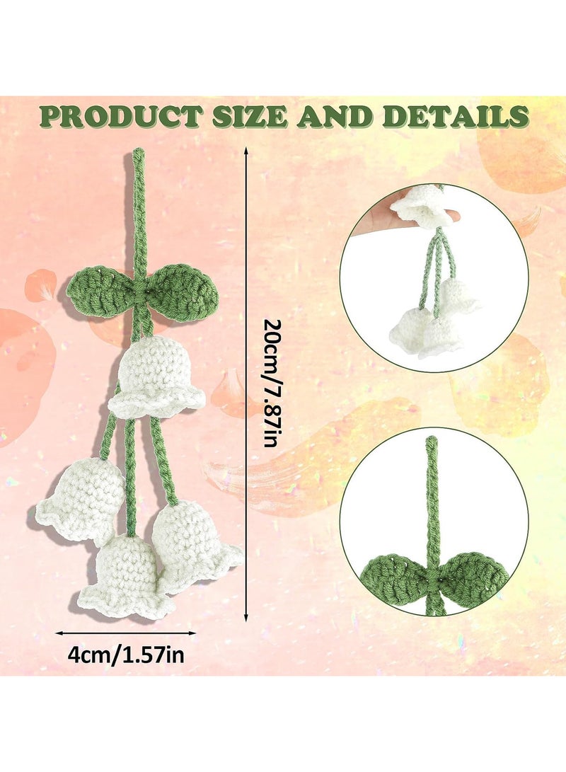 INSIJAM Mirror Hanging Car Accessories Cute Little Lily of The Valley Car Rearview Mirror Accessories Hand Knitted Crochet Flower Decor for Mirror Rear View Mirrors Key Chains - Image 4