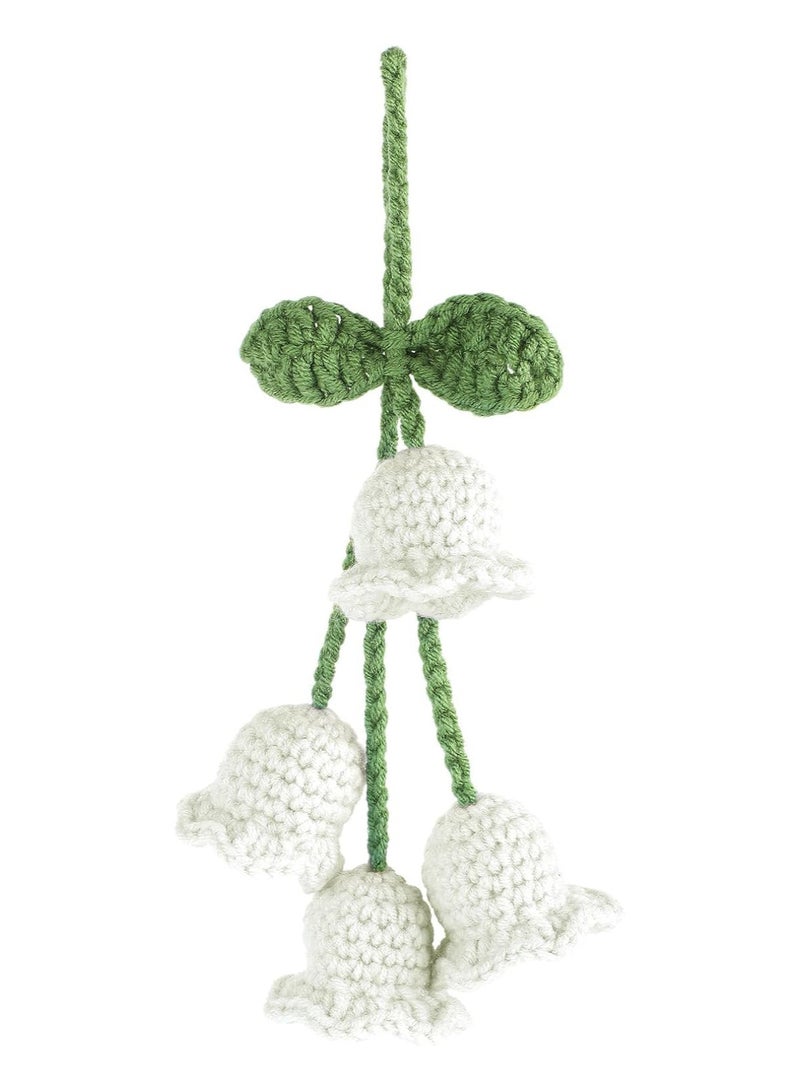 INSIJAM Mirror Hanging Car Accessories Cute Little Lily of The Valley Car Rearview Mirror Accessories Hand Knitted Crochet Flower Decor for Mirror Rear View Mirrors Key Chains - Image 3