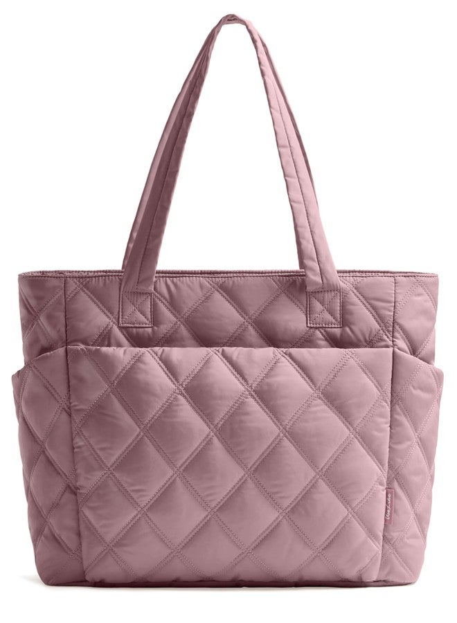 Uselike Quilted Puffer Tote Bag, Mauve Pink, Medium - Image 1