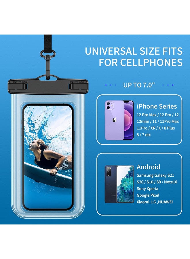 Kawkab 1-Piece Waterproof Phone Pouch - Universal IPX8 Waterproof Floating Phone Case with Lanyard Dry Bag, Compatible with All Phone Models, iPhone 17/16/15/14/13/12/11 Pro XS MAX XR X, Samsung S23 S22 S20+, etc. Fits phones under 17 cm. Travel, Beach, Cruise Phone Dry Bag (Black) - Image 5