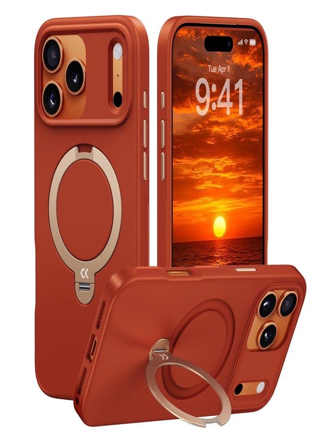 جراب CASEKOO بلون برتقالي غامق مصمم خصيصًا لهاتف iPhone 17 Pro مع حامل مغناطيسي دوار [حماية عسكرية تصل إلى 16 قدمًا] [حافة مانعة للانزلاق] [متوافق مع MagSafe] حامل MagicStand 360 لهاتف iPhone 17 Pro مع حامل 6.3 بوصة - Image 1