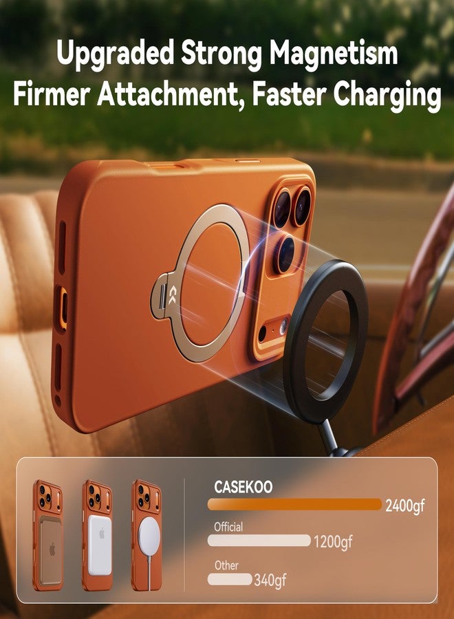 جراب CASEKOO بلون برتقالي غامق مصمم خصيصًا لهاتف iPhone 17 Pro مع حامل مغناطيسي دوار [حماية عسكرية تصل إلى 16 قدمًا] [حافة مانعة للانزلاق] [متوافق مع MagSafe] حامل MagicStand 360 لهاتف iPhone 17 Pro مع حامل 6.3 بوصة - Image 5