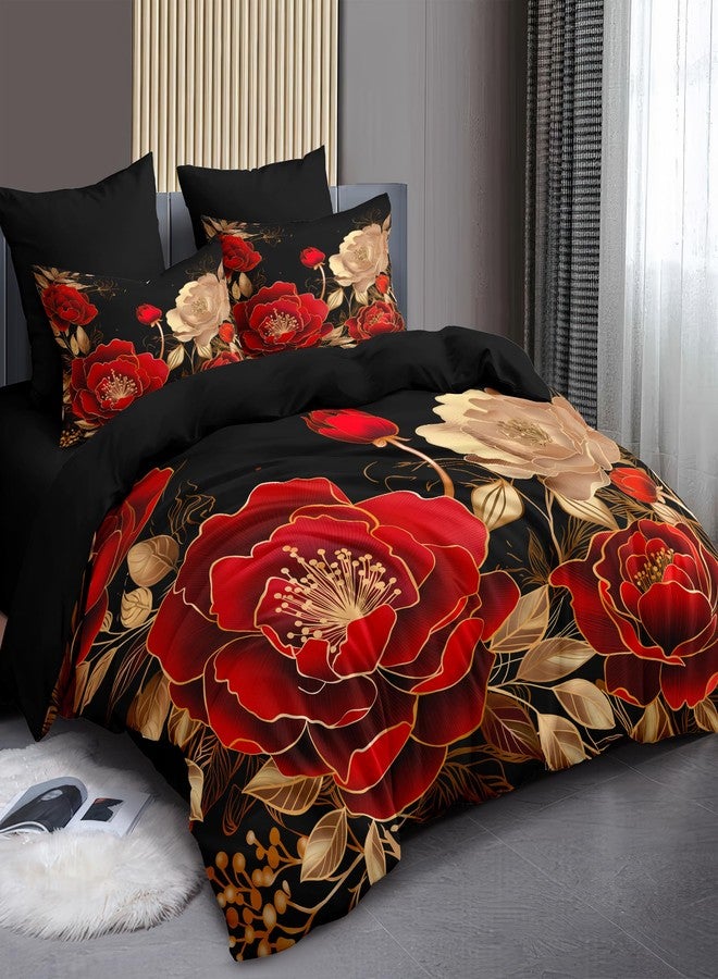 CCoutueChen Black and Red Comforter Set King Size Vintage Gothic Floral Bedding 3 Pcs Luxury Botanical Flower Quilted Comforter for Elegant Women Bedroom Decor,Red Gold/104"x90" - Image 2