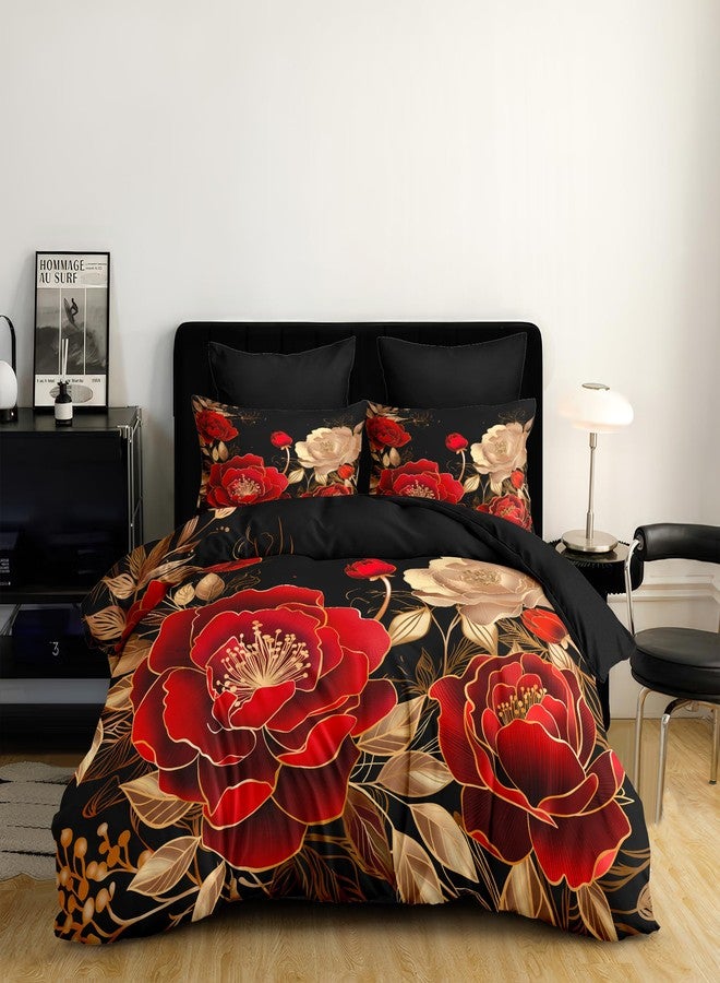 CCoutueChen Black and Red Comforter Set King Size Vintage Gothic Floral Bedding 3 Pcs Luxury Botanical Flower Quilted Comforter for Elegant Women Bedroom Decor,Red Gold/104"x90" - Image 1