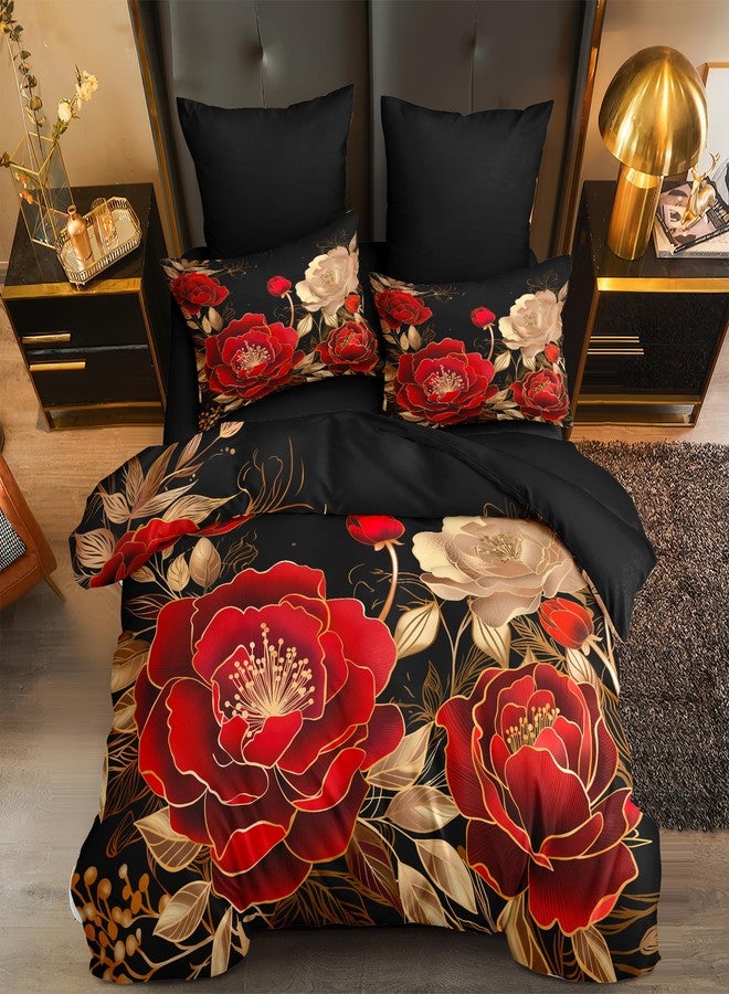 CCoutueChen Black and Red Comforter Set King Size Vintage Gothic Floral Bedding 3 Pcs Luxury Botanical Flower Quilted Comforter for Elegant Women Bedroom Decor,Red Gold/104"x90" - Image 4