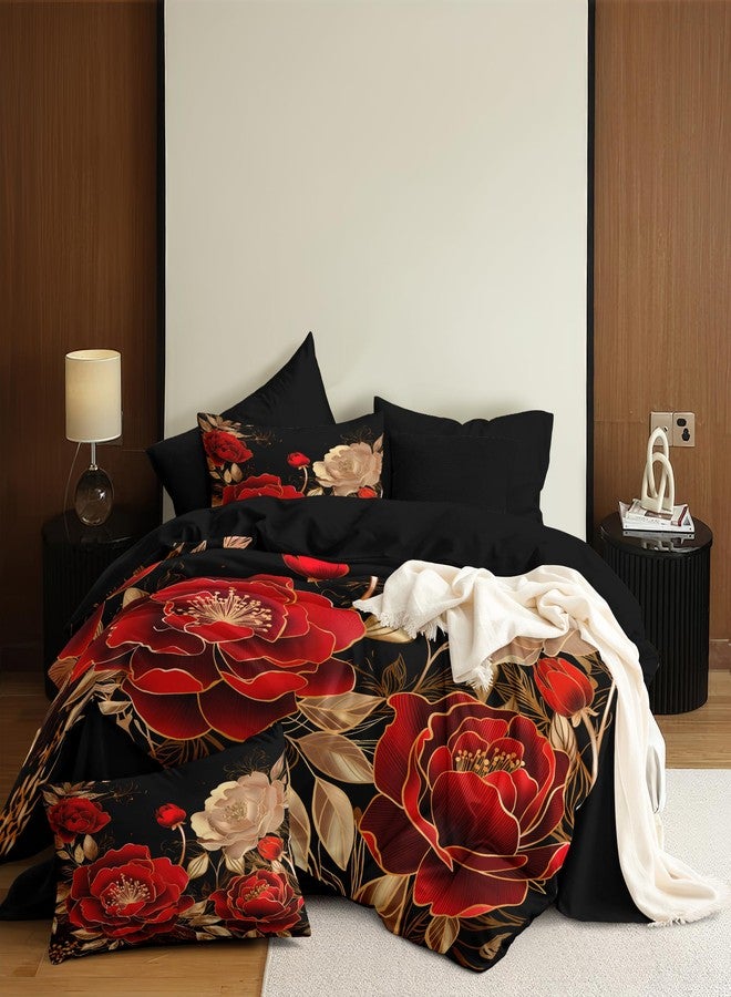 CCoutueChen Black and Red Comforter Set King Size Vintage Gothic Floral Bedding 3 Pcs Luxury Botanical Flower Quilted Comforter for Elegant Women Bedroom Decor,Red Gold/104"x90" - Image 5