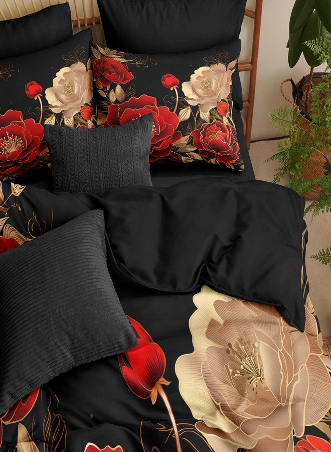 CCoutueChen Black and Red Comforter Set King Size Vintage Gothic Floral Bedding 3 Pcs Luxury Botanical Flower Quilted Comforter for Elegant Women Bedroom Decor,Red Gold/104"x90" - Image 3