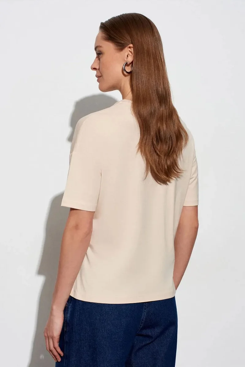 Dilvin Cream Natural DILVIN Women's Cotton Crew Neck T-Shirt for Women | Best Price UAE