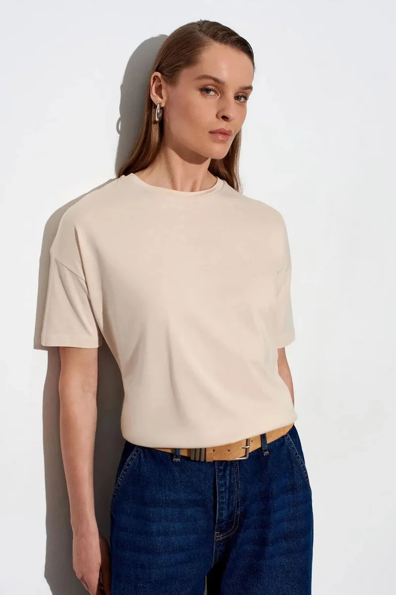 Dilvin Cream Natural DILVIN Women's Cotton Crew Neck T-Shirt for Women | Best Price UAE