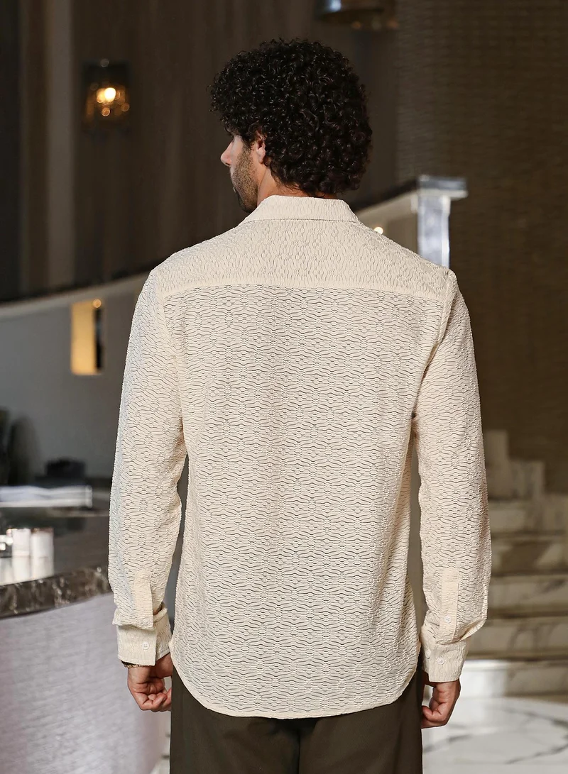 Campus Sutra Men's Off-White Dunes-Tactile Shirt
