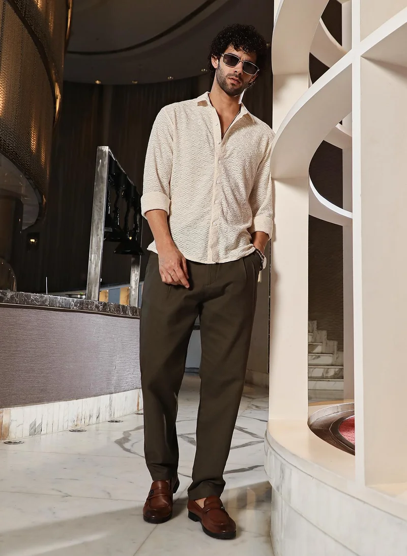 Campus Sutra Men's Off-White Dunes-Tactile Shirt