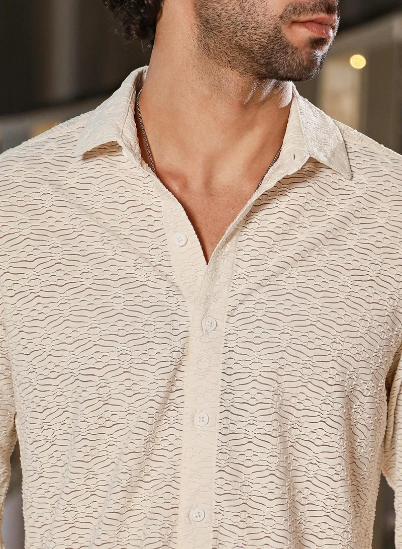 Campus Sutra Men's Off-White Dunes-Tactile Shirt
