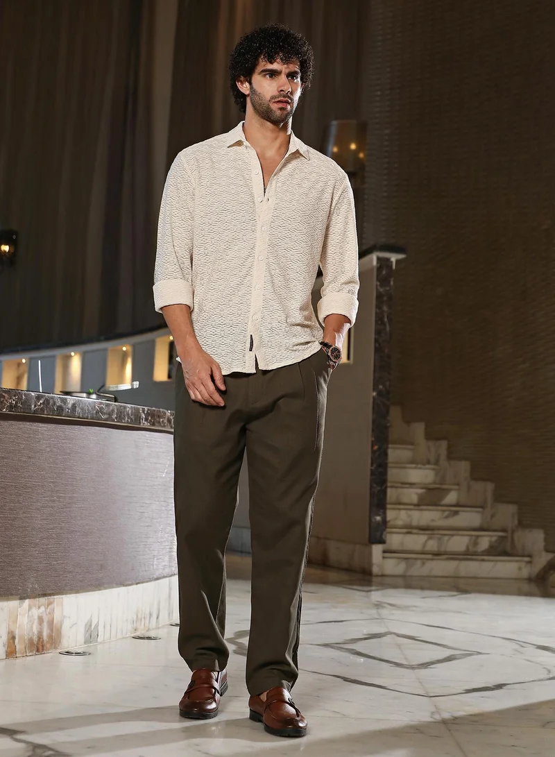Campus Sutra Men's Off-White Dunes-Tactile Shirt
