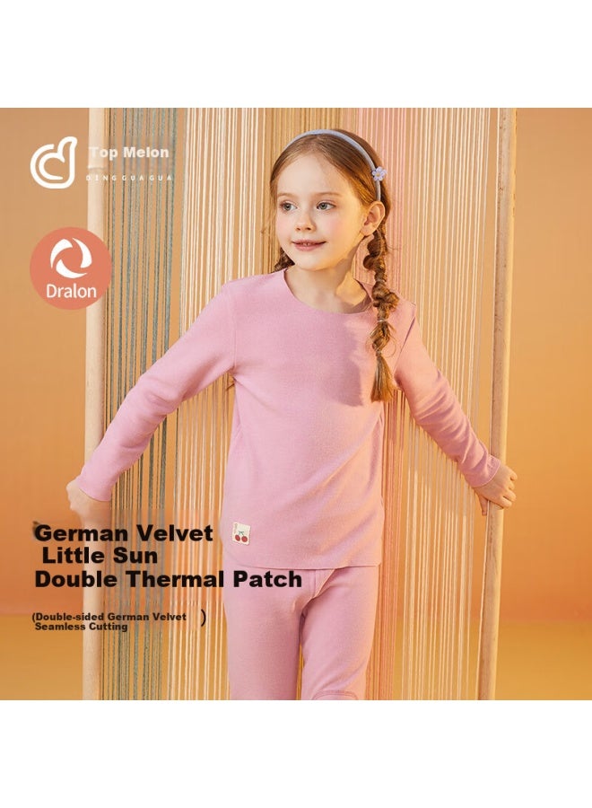 Top melon Dingguagua Children's Thermal Underwear Set For Girls, Autumn And Winter Warm Base Layer Top And Pants For Kids, Purple, Size 160 - Image 1