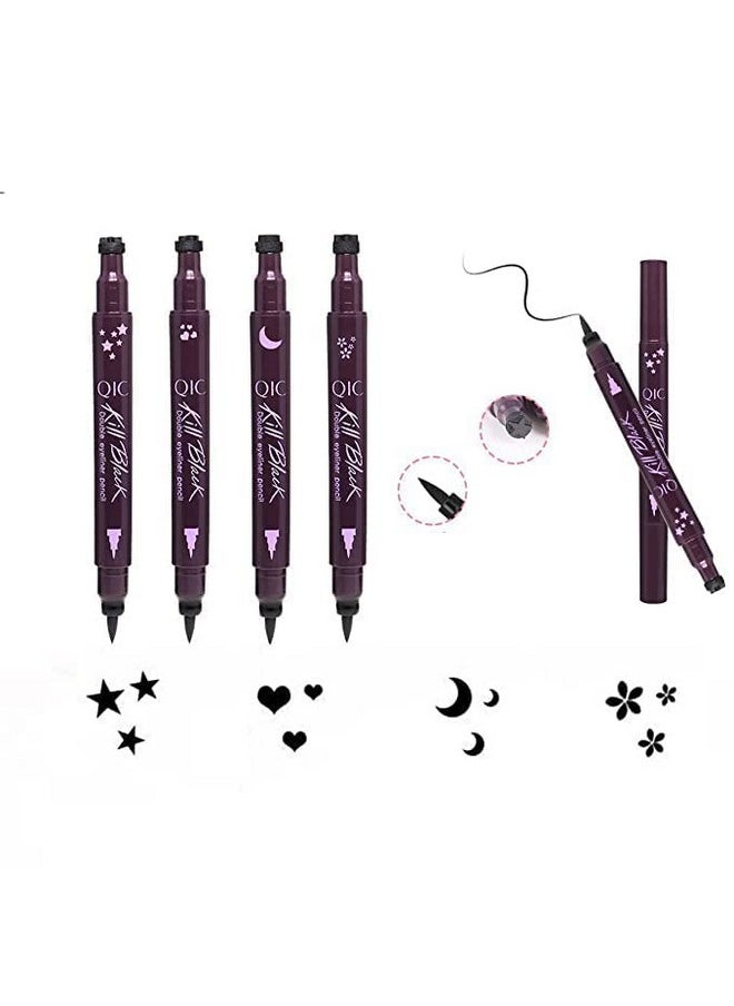 Inspired Capital L Inspired Capital L 4 PC Double-Ended Eyeliner Stamp Heart/Flower/Moon/Star Shape Cosmetic Seal Stamp Waterproof Long Lasting Eyeliner Pencil Makeup Tool 