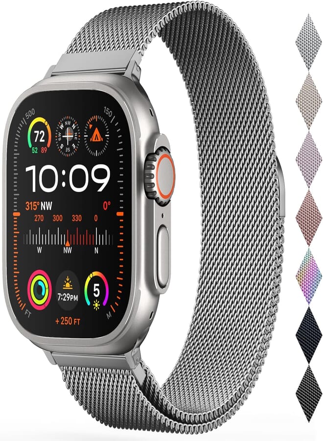 OULUOQI OULUOQI Compatible with Apple Watch Band 38mm 40mm 42mm 44mm Women and Men,Stainless Steel Mesh Loop Magnetic Clasp Replacement for iWatch Band Series SE 6 5 4 3 2 1.