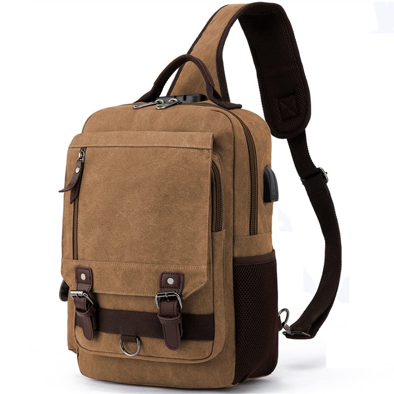 Leaper Retro Crossbody Bag Sling Bag Canvas Messenger Bag for Men Women Shoulder Bag Crossbody Handbags Satchel Coffee XL - Image 1