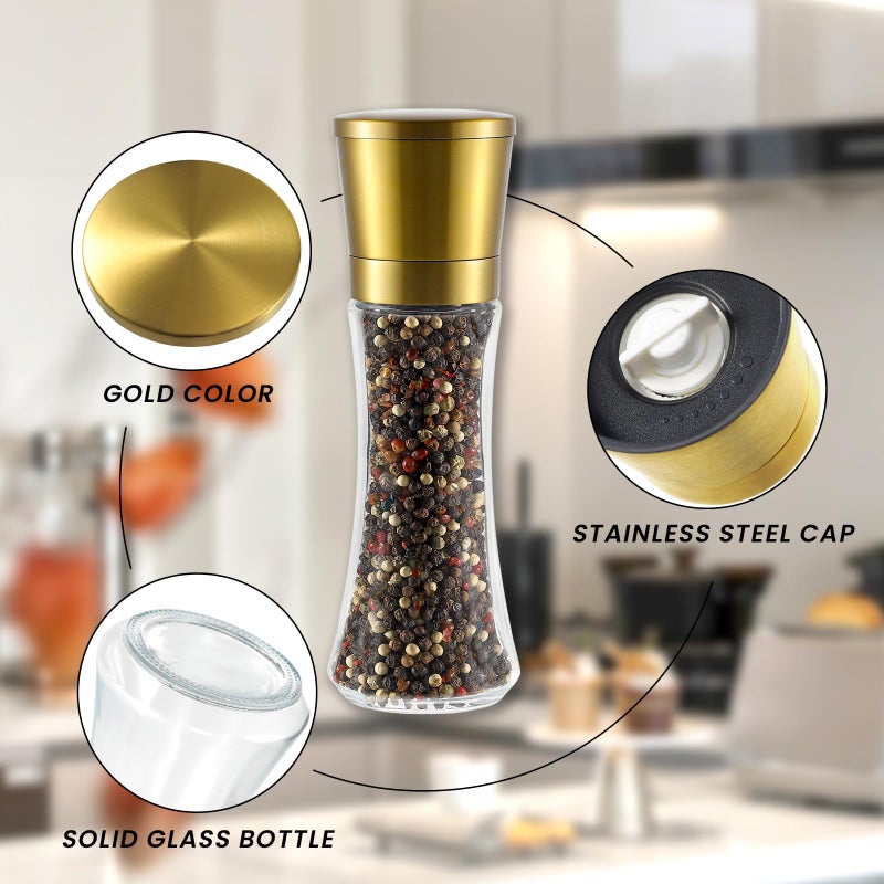 VEVOK CHEF Gold Salt and Pepper Grinder Mill Set Stainless Steel Pepper Shaker Adjustable Ceramic Coarseness Salt Grinder Black Pepper Spice Grinder Mill - Image 3