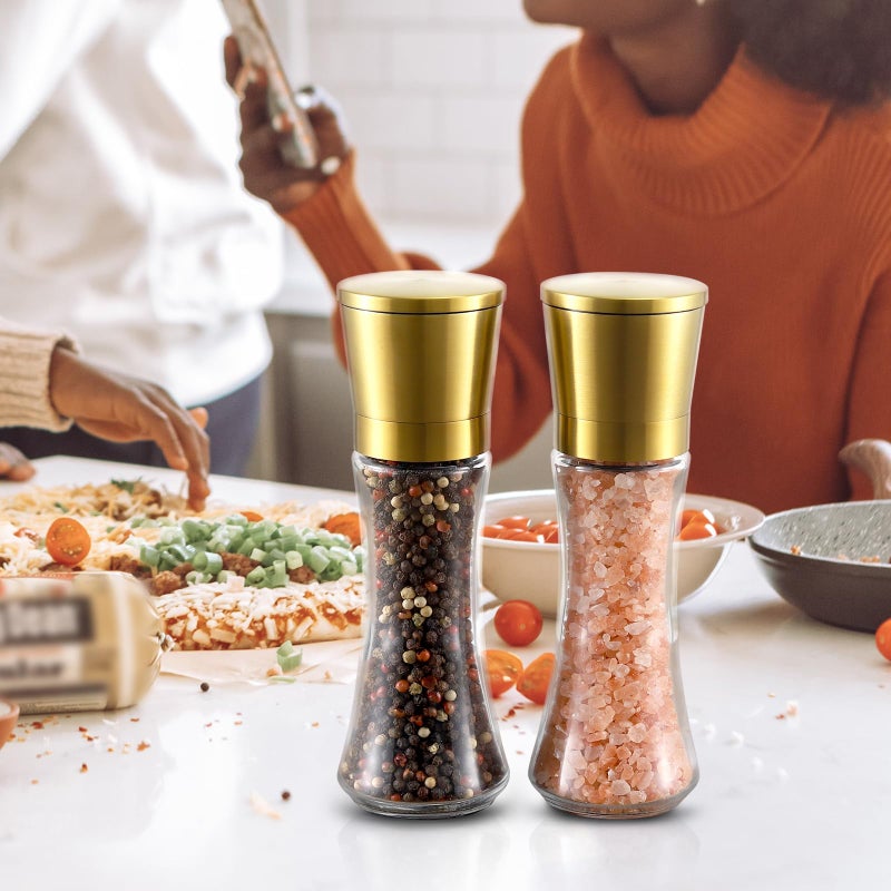 VEVOK CHEF Gold Salt and Pepper Grinder Mill Set Stainless Steel Pepper Shaker Adjustable Ceramic Coarseness Salt Grinder Black Pepper Spice Grinder Mill - Image 2