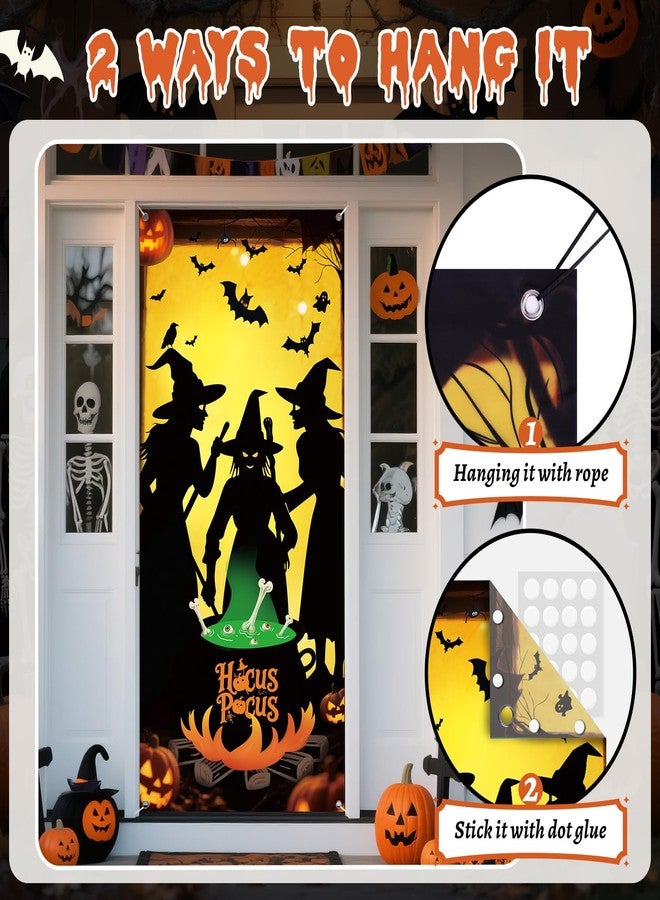 REDWORD Halloween Door Cover, 79 * 35inch Witch Night Halloween Door Decorations Hocus Pocus Door Sign Banner for Halloweens Haunted House Props Indoor Outdoor Party Window Wall Decor - Image 3