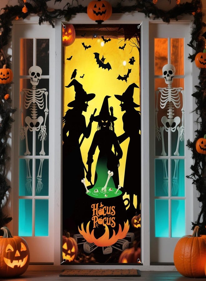 REDWORD Halloween Door Cover, 79 * 35inch Witch Night Halloween Door Decorations Hocus Pocus Door Sign Banner for Halloweens Haunted House Props Indoor Outdoor Party Window Wall Decor - Image 1