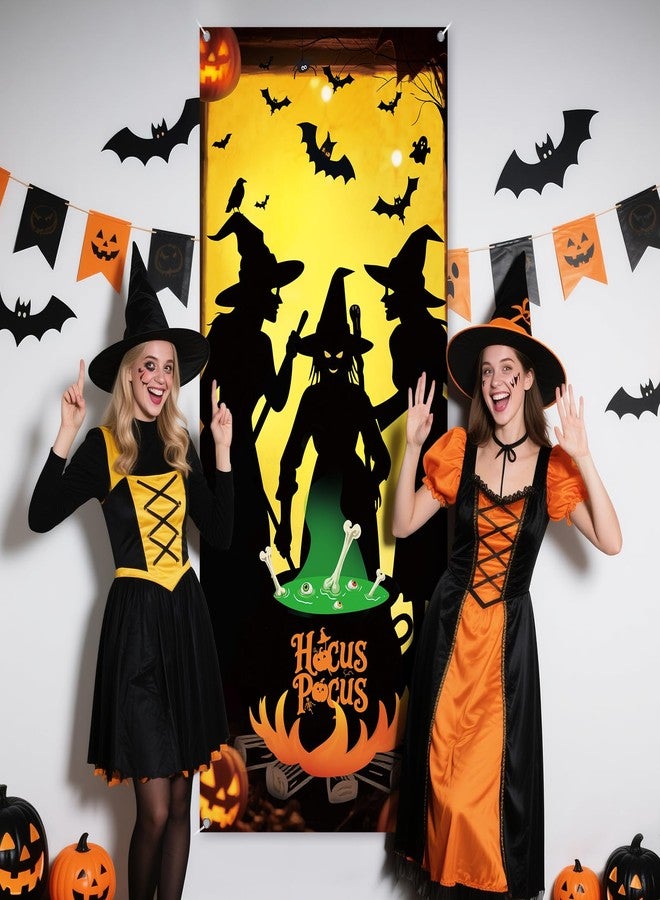 REDWORD Halloween Door Cover, 79 * 35inch Witch Night Halloween Door Decorations Hocus Pocus Door Sign Banner for Halloweens Haunted House Props Indoor Outdoor Party Window Wall Decor - Image 5