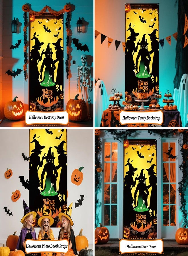 REDWORD Halloween Door Cover, 79 * 35inch Witch Night Halloween Door Decorations Hocus Pocus Door Sign Banner for Halloweens Haunted House Props Indoor Outdoor Party Window Wall Decor - Image 4