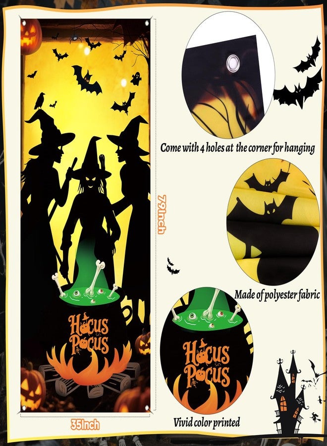 REDWORD Halloween Door Cover, 79 * 35inch Witch Night Halloween Door Decorations Hocus Pocus Door Sign Banner for Halloweens Haunted House Props Indoor Outdoor Party Window Wall Decor - Image 2