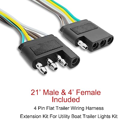 LIMICAR Trailer Wiring Harness Kit, 25ft Trailer Wire with 4 Flat Extension Connector, 4 Pin Flat Wishbond Wiring Light Kit for Utility Boat - Image 2