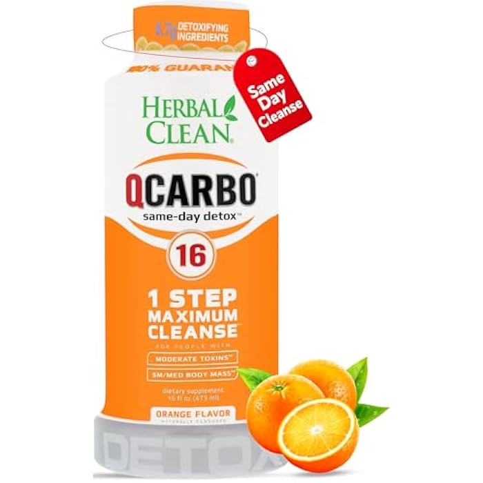Herbal Clean Qcarbo16 Same-Day Detox Cleanse Drink (16 fl oz) - Orange Flavor Full Body Cleanse* Detox Drink for Moderate Toxin Level*, Vitamin B2 and Vitamin B12 for Men & Women - Image 1