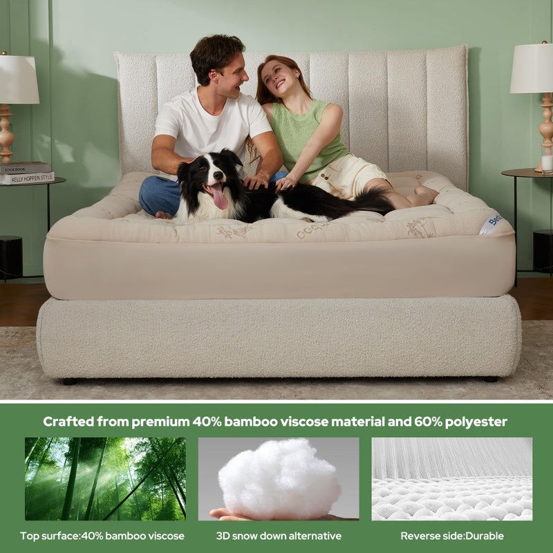 BEDLORE Twin Mattress Topper Viscose Derived from Bamboo, Thick Pillow Top Mattress Pad with Stretchable Pockets for 6"-15" Mattress, Soft Breathable Mattress Topper for Back Pain Relief(Beige) - Image 3
