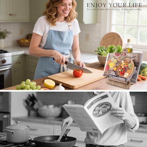 YANGSHUO Cookbook Stand Recipe Book Holder: Cookbook Stand for Kitchen Counter, Adjustable iPad Tablet Recipe Book Holder, Rustic Wood Cutting Board Style, Gift for Women - Image 4