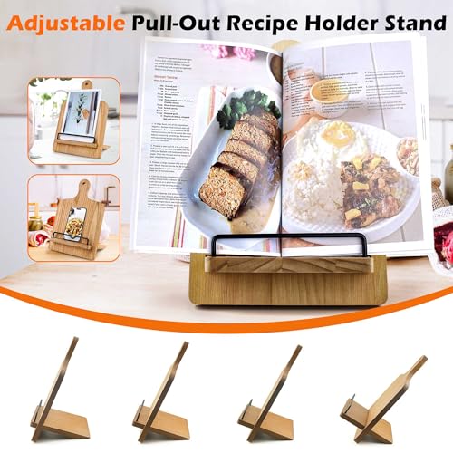 YANGSHUO Cookbook Stand Recipe Book Holder: Cookbook Stand for Kitchen Counter, Adjustable iPad Tablet Recipe Book Holder, Rustic Wood Cutting Board Style, Gift for Women - Image 5