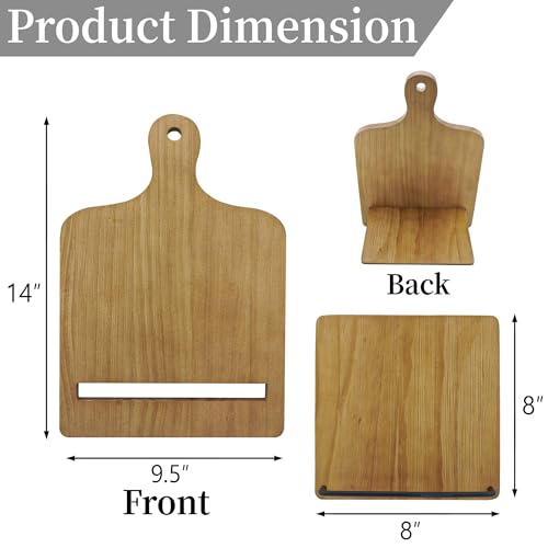 YANGSHUO Cookbook Stand Recipe Book Holder: Cookbook Stand for Kitchen Counter, Adjustable iPad Tablet Recipe Book Holder, Rustic Wood Cutting Board Style, Gift for Women - Image 3