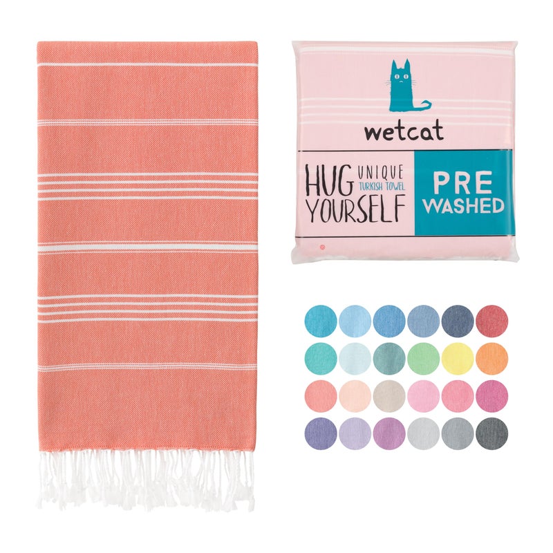 WETCAT Turkish Beach Towel Oversized (38"x71") 100% Turkish Cotton, Made in Turkey - Sand Free, Extra Large, Ultra Soft, Quick Drying, Compact & Lightweight for Travel - Dark Coral - Image 1