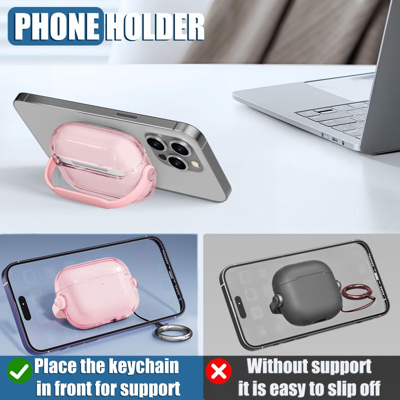 Wowwat for Airpods Pro 3 Case,Safety Lock Cases for Apple Airpod Pro 3 (2025) with Phone Stand & Cleaner Kit,Drop Protection Air pods Pro3 Case Cover for Men Women with Keychain,Clear Pink - Image 3