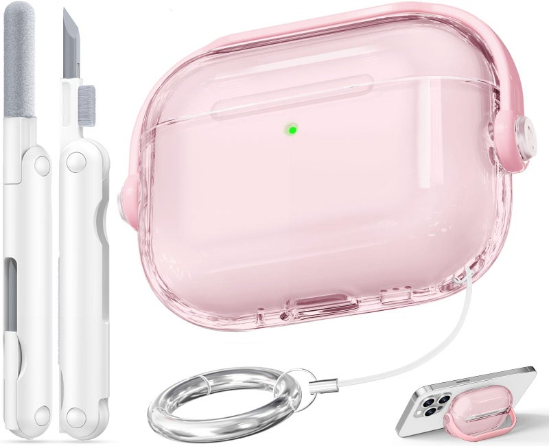 Wowwat for Airpods Pro 3 Case,Safety Lock Cases for Apple Airpod Pro 3 (2025) with Phone Stand & Cleaner Kit,Drop Protection Air pods Pro3 Case Cover for Men Women with Keychain,Clear Pink - Image 1