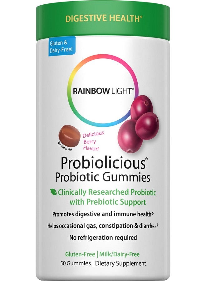 Rainbow Light Rainbow Light Probiolicious Gummies, Probiotic and Prebiotic Supplement Provides Gastrointestinal and Immune Support, With Bacillus Coagulans, Inulin and Fructooligosaccharides, Berry Flavor, 50 Count - Image 1