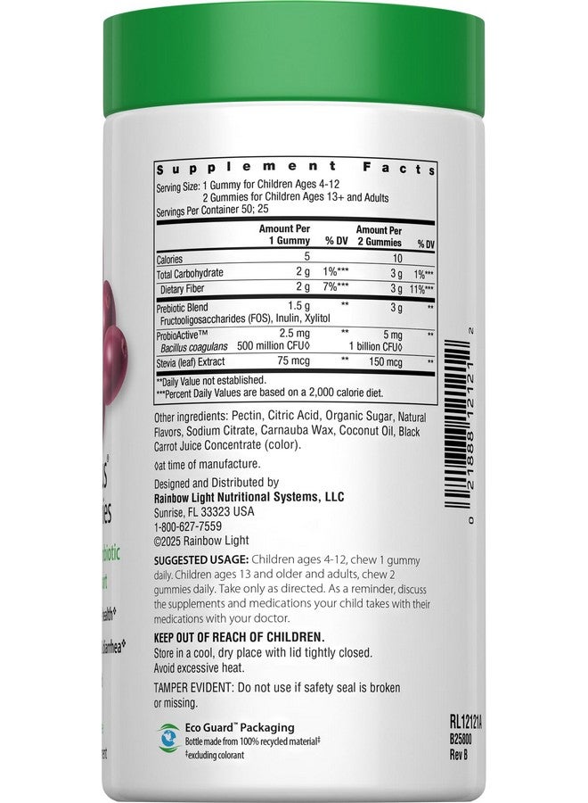 Rainbow Light Rainbow Light Probiolicious Gummies, Probiotic and Prebiotic Supplement Provides Gastrointestinal and Immune Support, With Bacillus Coagulans, Inulin and Fructooligosaccharides, Berry Flavor, 50 Count - Image 3