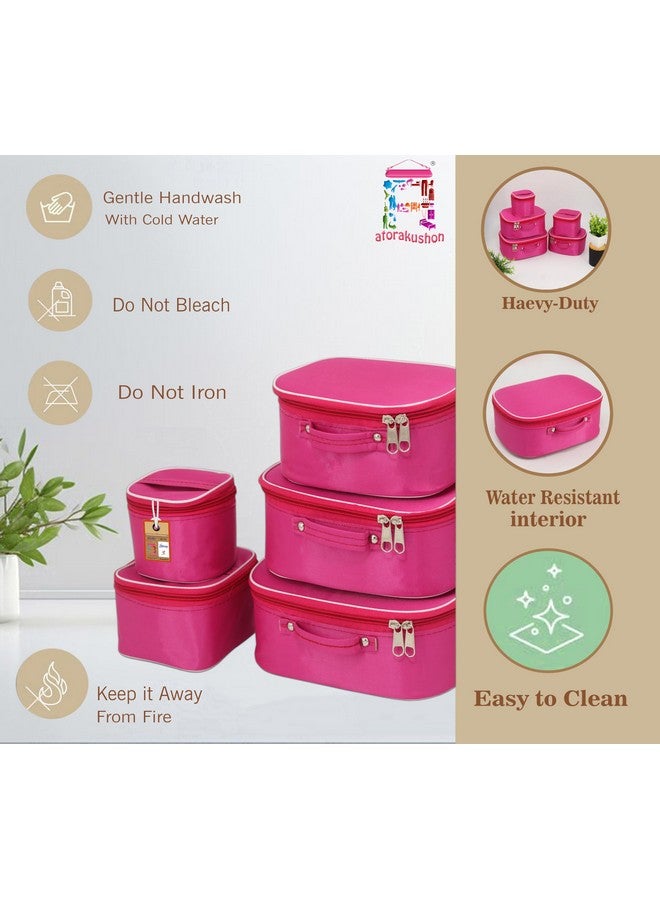 atorakushon® Nylon Pink Makeup Storage Box Vanity Cosmetic Travelling Toiletry Bag Necklace Organizer Jewellery Pouch for Women - Image 5