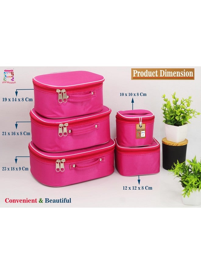 atorakushon® Nylon Pink Makeup Storage Box Vanity Cosmetic Travelling Toiletry Bag Necklace Organizer Jewellery Pouch for Women - Image 4