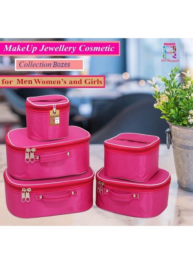 atorakushon® Nylon Pink Makeup Storage Box Vanity Cosmetic Travelling Toiletry Bag Necklace Organizer Jewellery Pouch for Women - Image 2