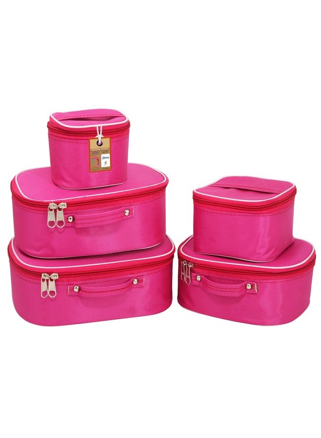 atorakushon® Nylon Pink Makeup Storage Box Vanity Cosmetic Travelling Toiletry Bag Necklace Organizer Jewellery Pouch for Women - Image 1